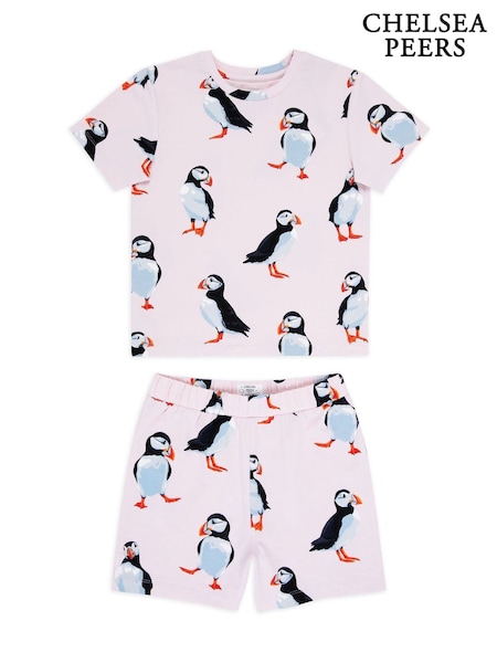 Chelsea Peers Kids Organic Cotton Puffin Print Short Pyjamas Set (F79067) | €42