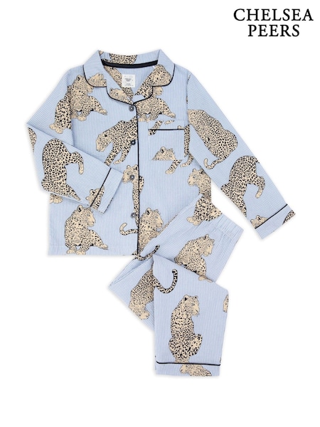 Chelsea Peers Kids Seersucker Cotton Leopard Stripe Print Long Pyjamas Set (F79069) | €76