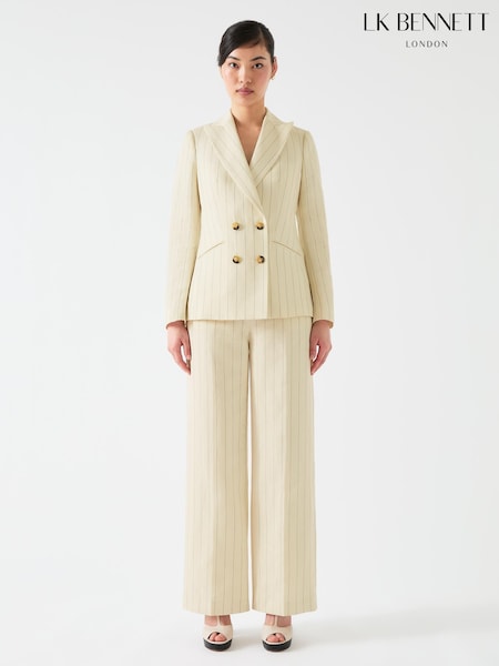 LK Bennett Cream Amore Linen Blend Pinstripe Tailored Jacket (F79079) | ₪1,755