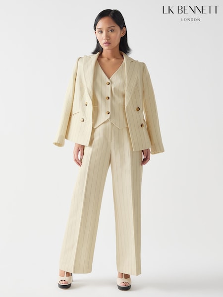 LK Bennett Cream Petite Amore Linen Blend Pinstripe Tailored Jacket (F79081) | ₪1,755