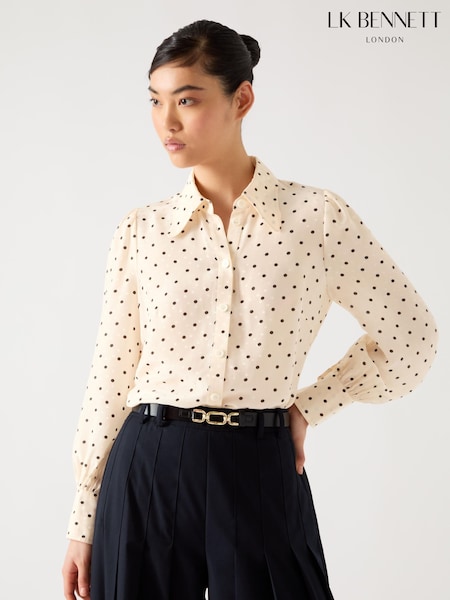 LK Bennett Cream Sonya Italian Straw Multi Silk Ikat Floral Silk Button Through Shirt (F79086) | €330