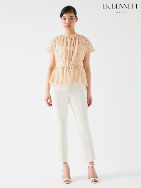 LK Bennett Gold Cecily Cotton Blend Lace Waisted Top (F79088) | €330