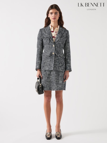 Lk Bennett Finch Cotton Blend Indigo Tweed Jacket (F79089) | kr7 350