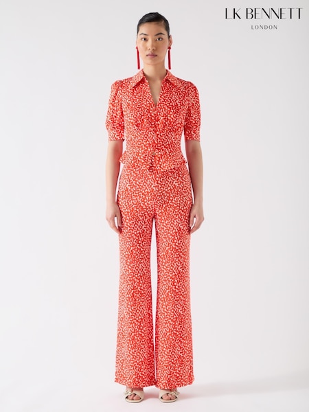 LK Bennett Red Sophie Aurora Viscose Ikat Spot Print Blouse (F79090) | ₪1,001