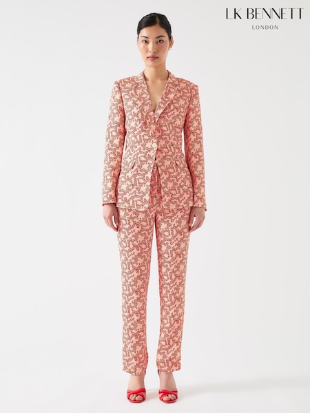 LK Bennett Pink Rebecca Italian Straw Multi Viscose Blossom Print Soft Tailored Jacket (F79092) | 1,480 QAR