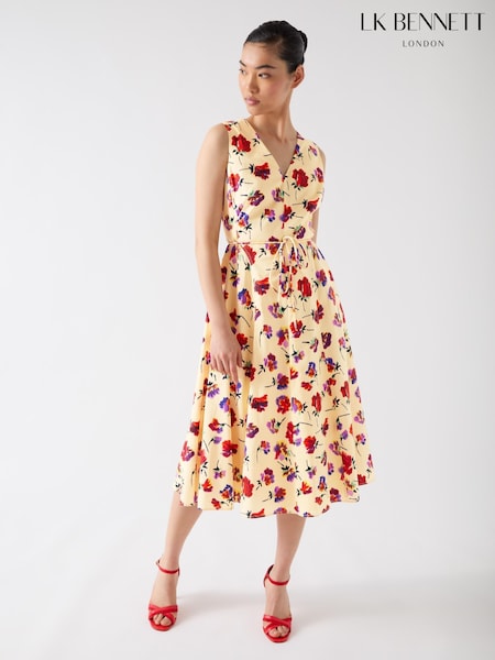 LK Bennett Cream Gaia Birch Multi Cotton Ikat Flower Panelled Cotton Dress (F79093) | ₪1,252