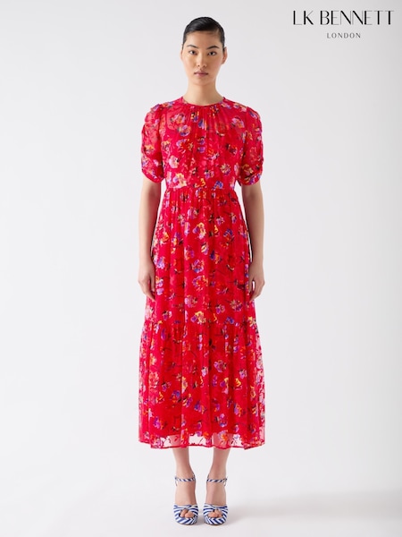 Lk Bennett Tilly Aurora Silk Blend Ikat Floral Print Dress With Devorè© (F79098) | €786