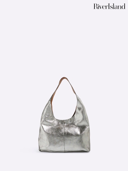 River Island Silver Metallic Leather Slouch Tote Bag (F79108) | 238 QAR