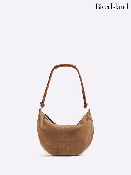 Коричневый - River Island Suede Knot Slouch Shoulder Bag (F79112) | €74