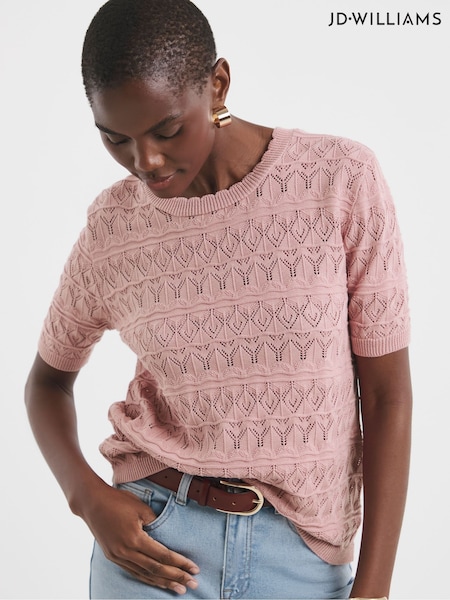 JD Williams Pink Crochet Short Sleeve Jumper (F79119) | €33