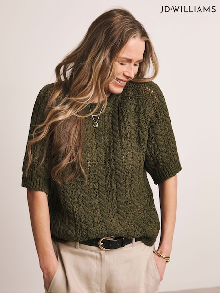 Anthology By JD Williams Green Cable Knit Half Sleeve Jumper (F79126) | €40