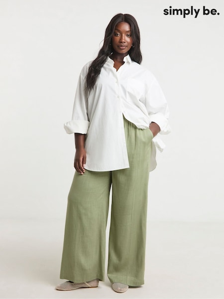 Verde - Pantaloni largi cu cordon în talie Simply Be (F79274) | 253 LEI