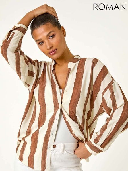 Roman Brown Stripe Print Relaxed Button Shirt (F79283) | 2,403 UAH