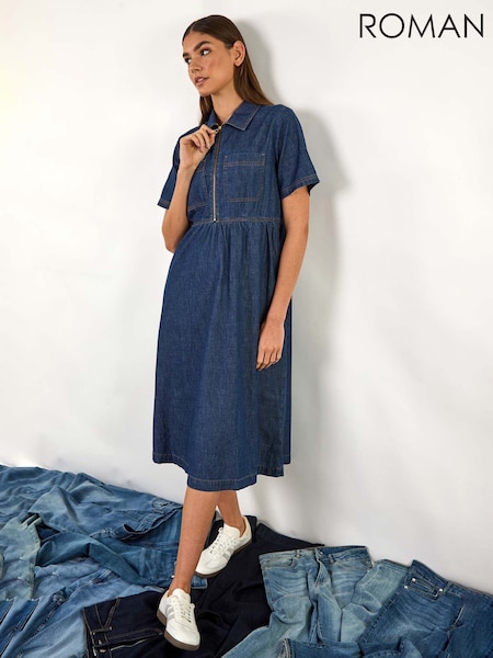 Roman Blue Denim Zip Midi Dress (F79285) | €69