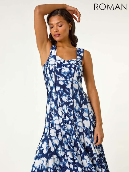 Roman Blue Abstract Print Panelled Short Dress (F79286) | 3,004 UAH