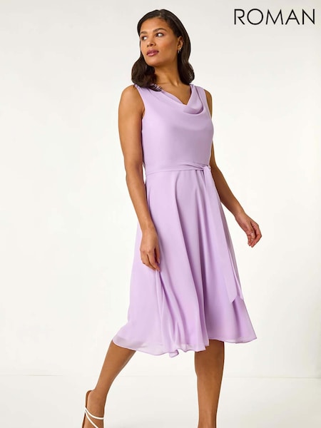Roman Purple Floral Print Cowl Neck Dress (F79289) | ₪339