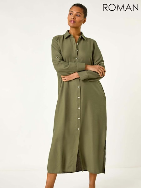 Roman Green Button Through Shirt Midi Dress (F79294) | €68