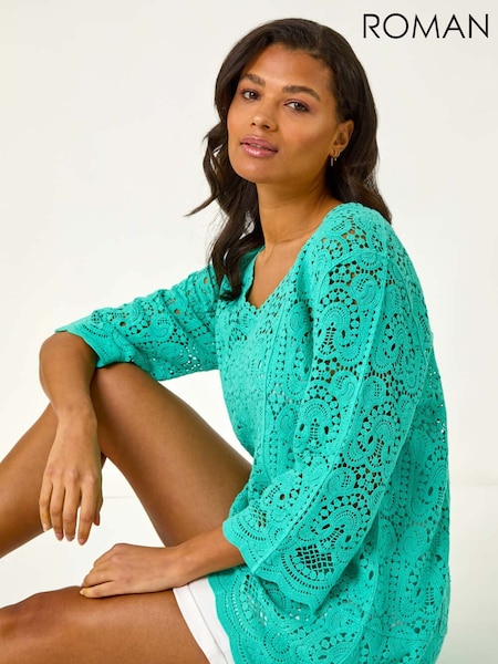 Roman Crochet 100% Cotton Tunic Top (F79295) | 357 LEI
