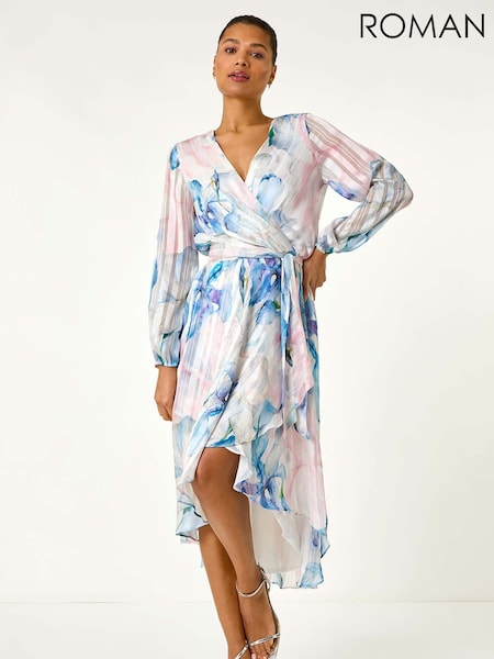 Roman Blue Ruffle Midi Wrap Dress (F79309) | €92