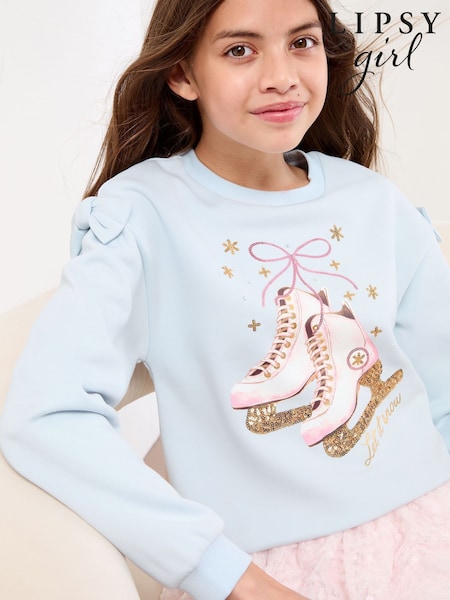 Lipsy Blue Ice Skate Christmas Crew Neck Sweatshirt (5-16yrs) (F79390) | AED134 - AED181