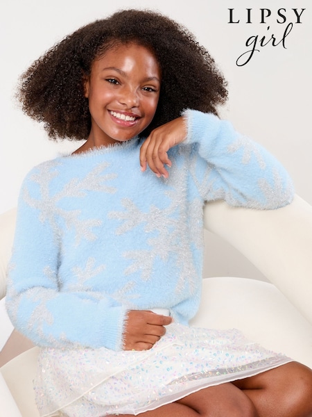 Lipsy Blue Snowflake Christmas Crew Neck Family Knitted Jumper (5-16yrs) (F79396) | €32 - €42