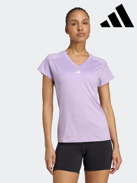 adidas Purple Aeroready Train Essentials Minimal Branding V-Neck T-Shirt (F79418) | AED116