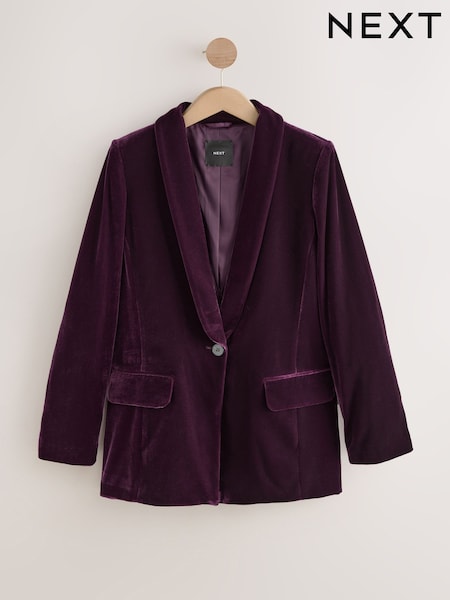 Burgundy Red Velvet Single Breasted Blazer (F79437) | €86