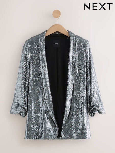 Cinza - Sequin Ruched Sleeve Blazer (F79444) | R$ 505
