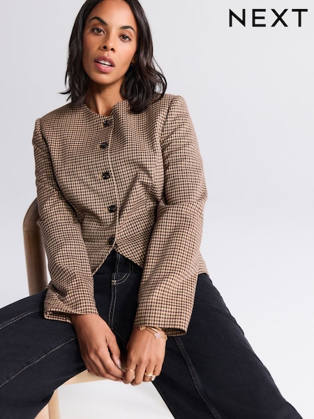 Brown Mini Check V-Neck Blazer (F79459) | €75