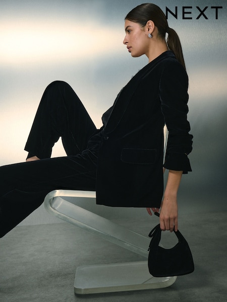 Preto - Velvet Single Breasted Blazer (F79462) | R$ 575