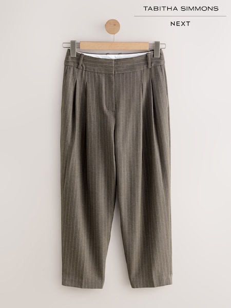 Neutral Stripe Tabitha Simmons X Wool Blend Straight Trousers (F79466) | R$ 1.090