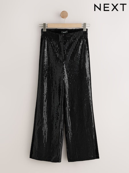 Black Velvet Sequin Wide Leg Trousers (F79467) | €54