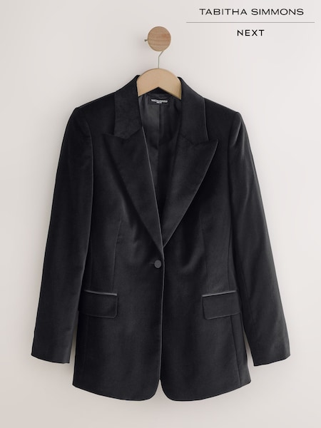 Black Tabitha Simmons Cotton Velvet Single Breasted Blazer (F79472) | 606 QAR