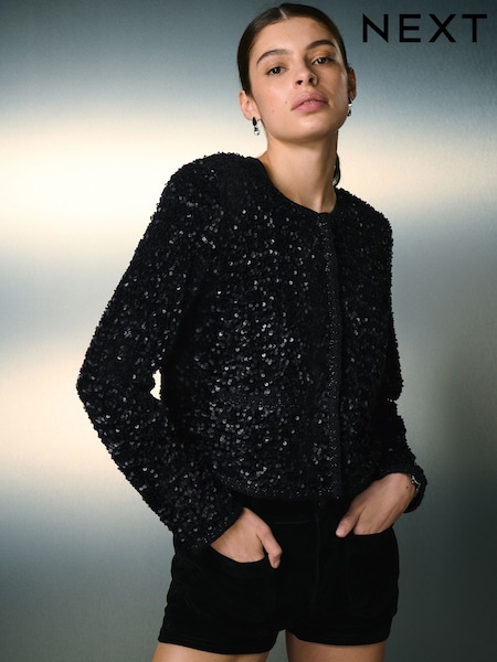 Black Velvet Sequin Embellished Jacket (F79475) | €70.50