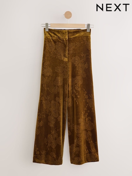 Ochre Yellow Embossed Velvet Wide Leg Trousers (F79480) | €58