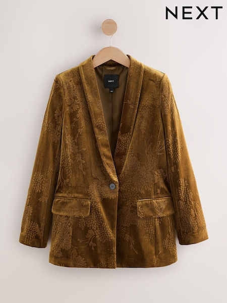 Ochre Yellow Embossed Velvet Single Breasted Blazer (F79481) | €98