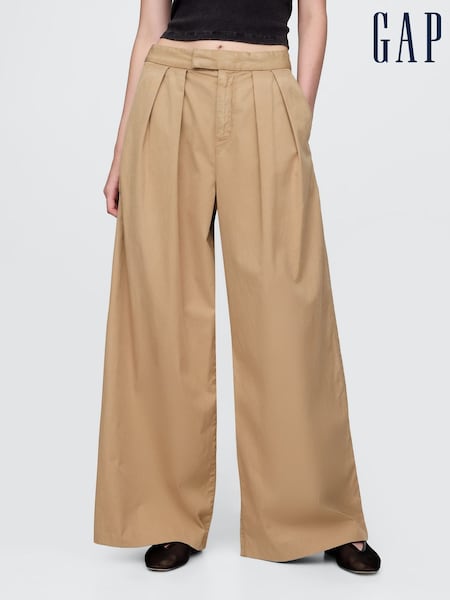 Beige - Gap – ultraweiche Twill-Chinohosen mit hoher Taille, Falten und weitem Bein (F79482) | 92 €