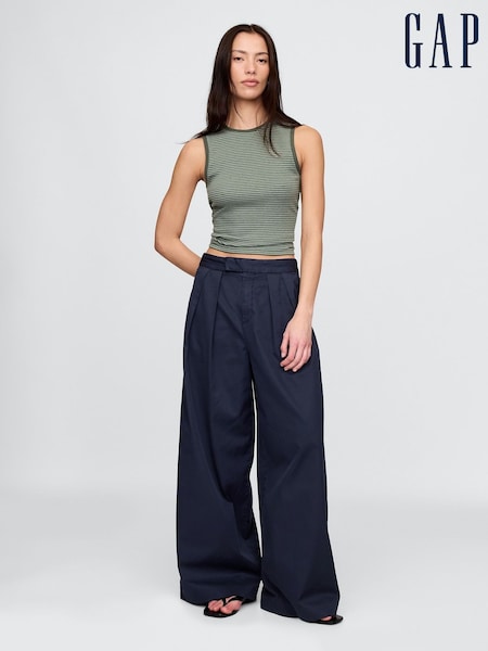 Marineblau/blau - Gap – ultraweiche Twill-Chinohosen mit hoher Taille, Falten und weitem Bein (F79483) | 92 €