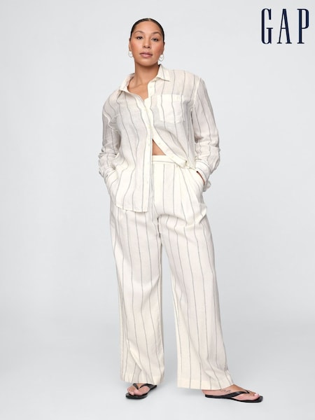 Gap Cream Stripe Wide Leg Heavyweight Linen-Blend Trousers (F79489) | €85