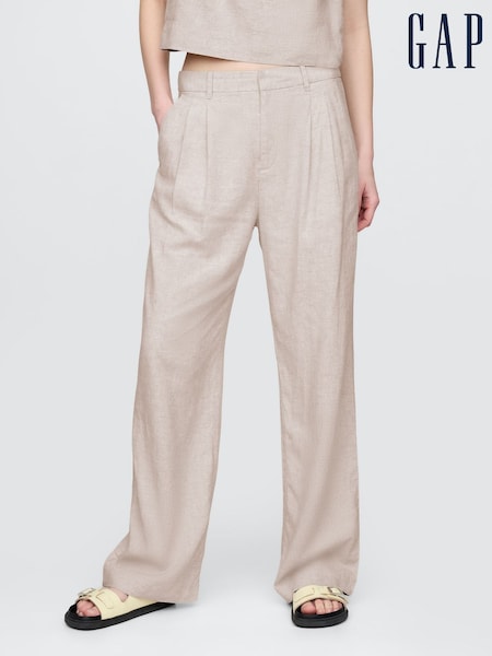 Gap Beige Wide Leg Heavyweight Linen-Blend Trousers (F79491) | €70