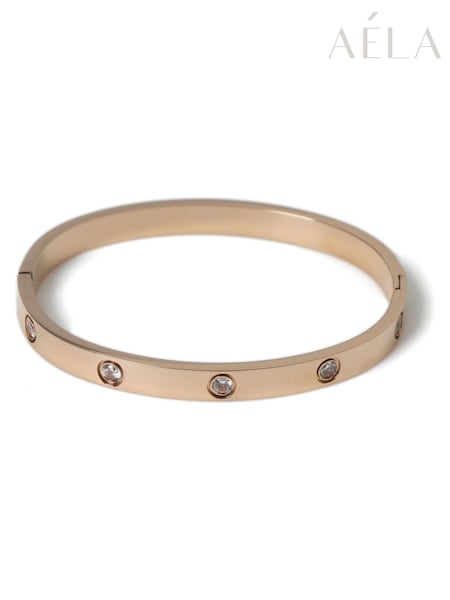 Aela Rose Gold Tone Stainless Steel Pave Bangle (F79553) | €32
