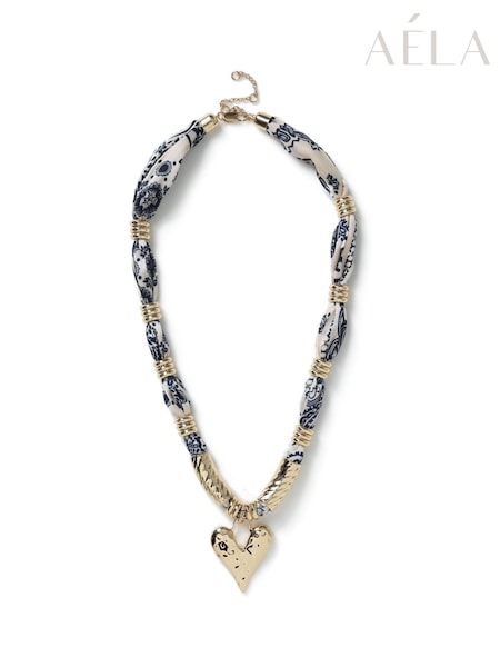 Aela Gold Tone Heart Pendant Scarf Necklace (F79557) | AED52