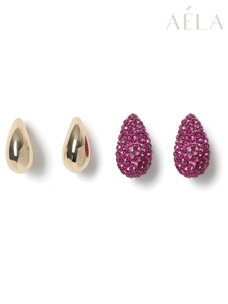 Aela Pink Rhinestone Teardrop Stud Earrings (F79570) | AED87