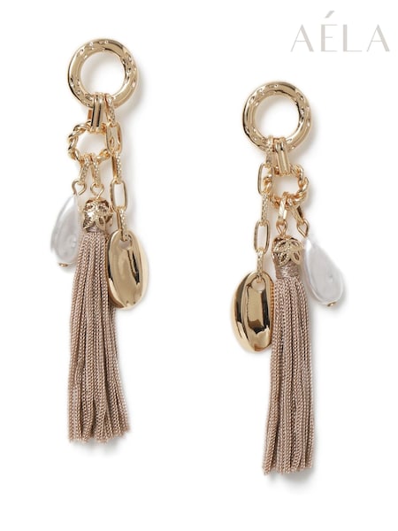 Aela Gold Tone Tassel And Pearl Effect Drop Earrings (F79577) | €20