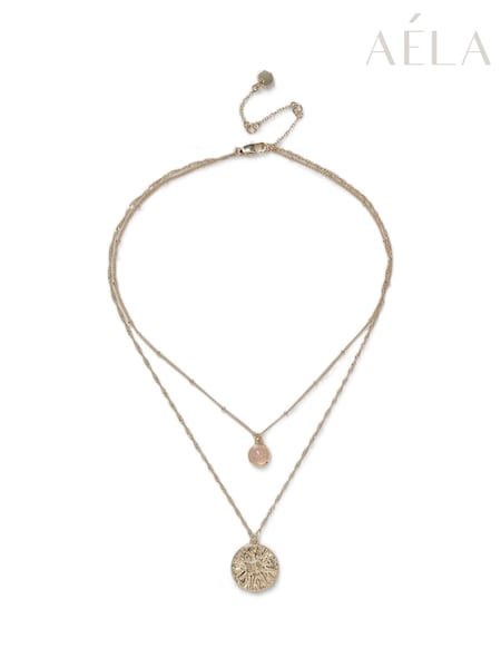 Aela Gold Tone Real Stone And Coin Multirow Necklace (F79579) | €24