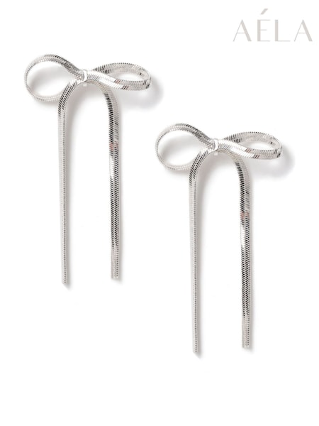 Aela Silver Tone Bow Stud Earrings (F79613) | €18