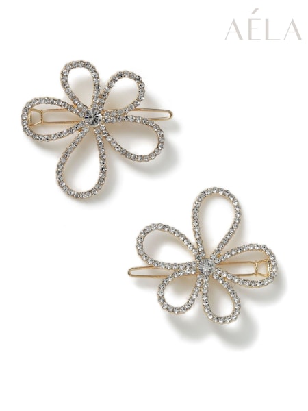 Aela Silver Tone Crystal Flower Hair Slides Multipack (F79614) | €20