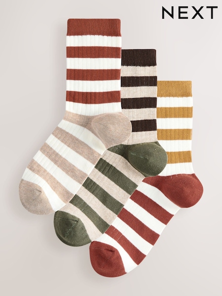 Rust/Neutral Stripe Ankle Socks 3 Pack (F79620) | R$ 80