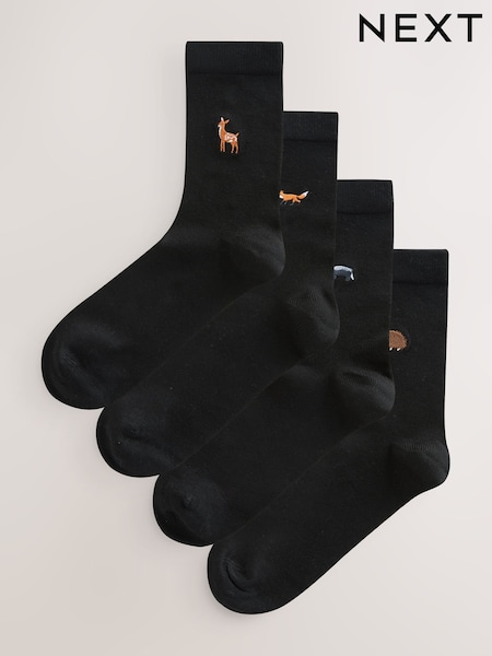 Autumn Animals Embroidered Motif Ankle Socks 4 Pack (F79622) | €17.50