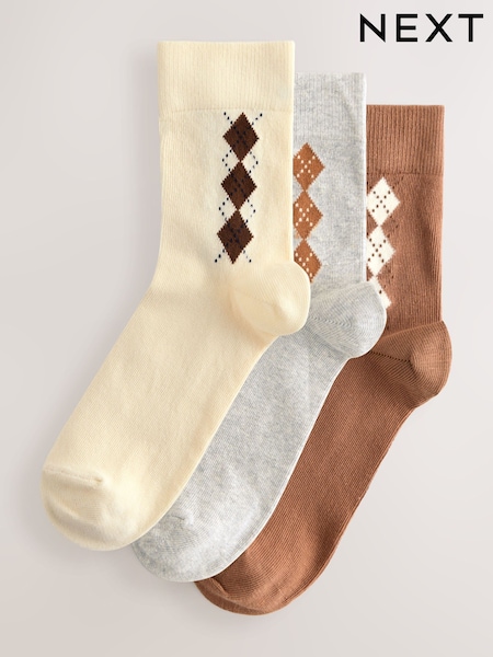 Neutral Argyle Ankle Socks 3 Pack (F79625) | €13